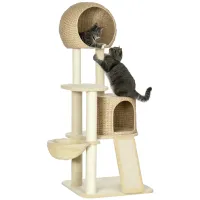 Arbre à Chat Griffoir Sisal Naturel 2 Niches Plateformes Hamac 150 cm Beige