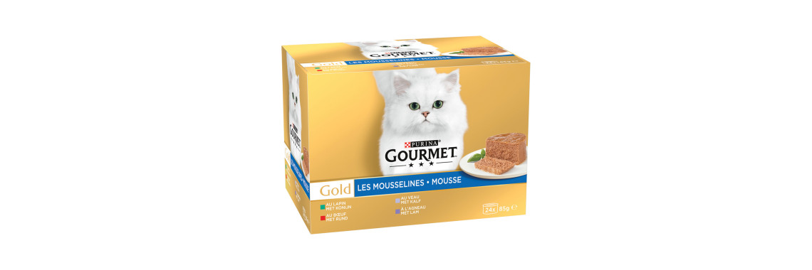 Purina Gourmet Gold Mousse Lapin Bœuf Veau Agneau Pâtée pour Chat 24x85g